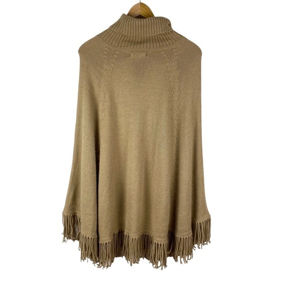 Novica Alpaca Knit Sweater Poncho Cape Tan Brown Pullover Fringe Peru One Size - Picture 7 of 9